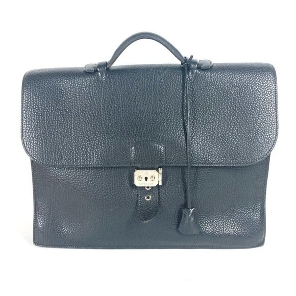 HERMES Briefcase Sac Adepeche 38 Bag Hand Bag Business bag Black/SilverHardware - Picture 1 of 16